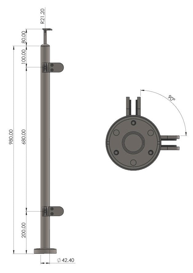 Baluster Posts - Brushed finish - 42.4mm diameter - GRADE 316 - Balustrade Components UK Ltd
