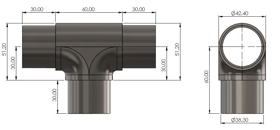 3 Way Straight Elbow for Round Tube - Balustrade Components UK Ltd