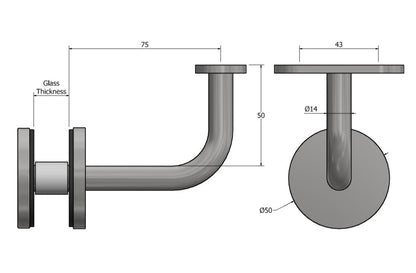 Through-glass bent bar handrail brackets - Balustrade Components UK Ltd