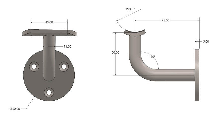 Bent-bar handrail bracket - Balustrade Components UK Ltd